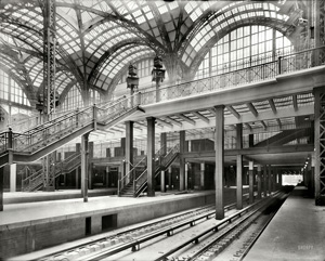 McKim, Mead and White's Penn Station: track level (Detroit Publishing, 1910)